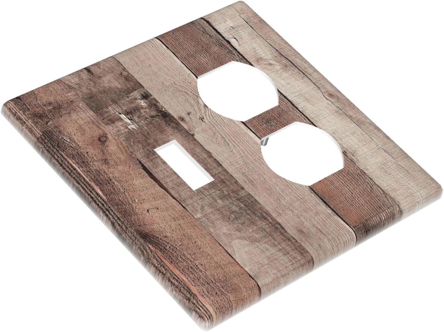Wallplates Retro Wood Brown Farmhouse Barn Wooden 1 Toggle 1 Duplex Switch Plate Electrical GFCI Faceplate Decorative Light Switch Covers for Farmhouse Cabin Decor