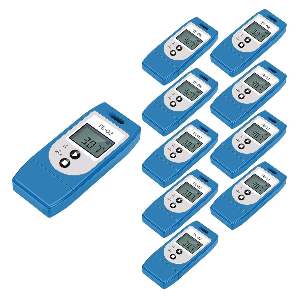 Temperature Data Logger, TE-02PRO 10PCS Multi-Use USB Temperature Recorder with 32000 Readings, Auto PDF & CSV Reports, LED Alert Indicator, 1-Year Battery Life, Calibration Certified