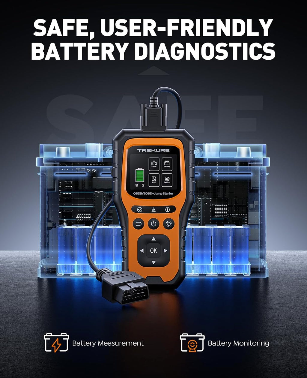 Car Battery Jump Starter with OBD2 Scanner 5000A, Car Battery Jumper Starter Portable (All Gas/10L Diesel), 12V Jump Box Jumper Cables, Code Reader for Check Engine Light, Diagnostic Tool