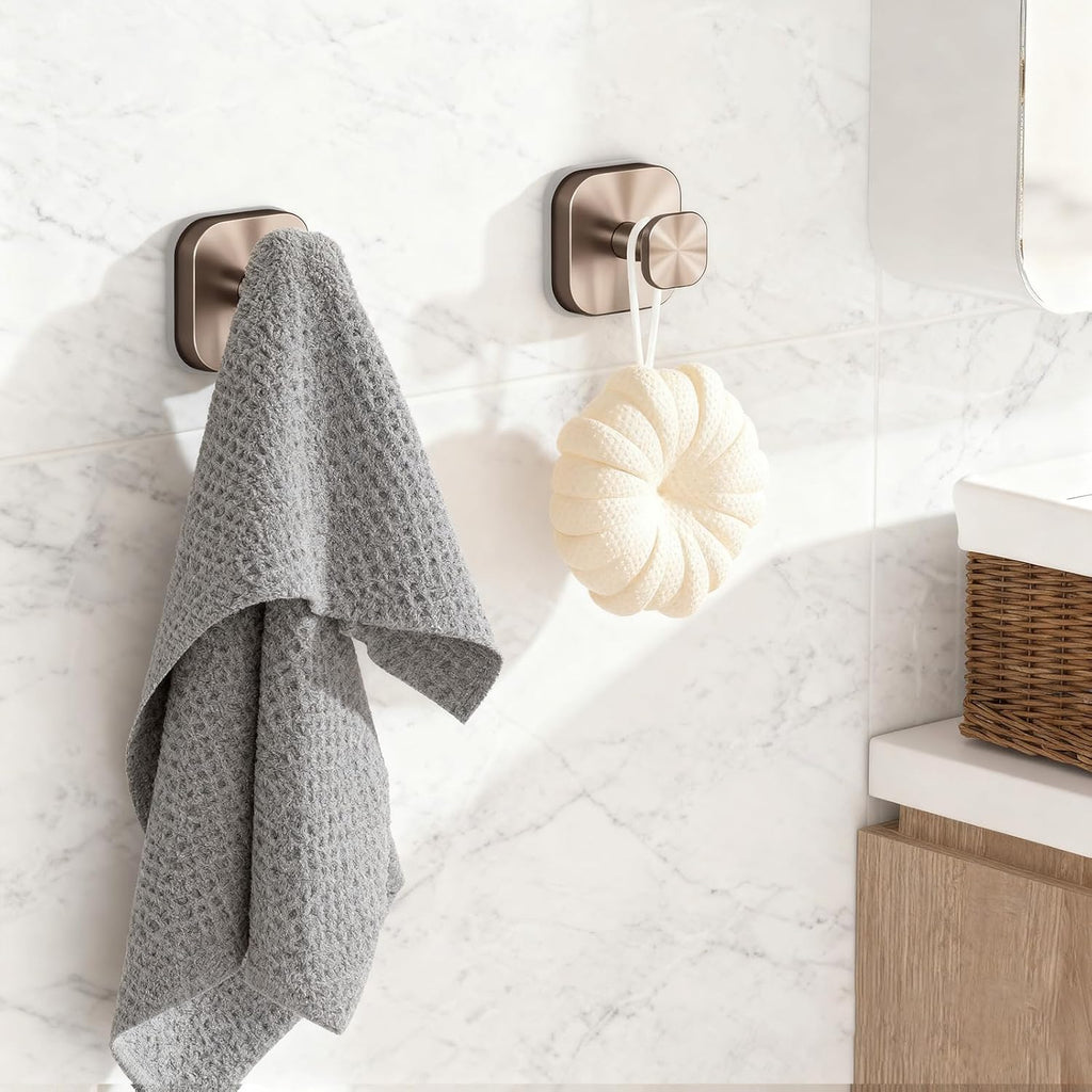 Shower Hooks for Inside Shower,Reusable Suction Cup Hooks for Glass Window,Mirror,Removable Towel Hooks for Bathrooms,2 Pack(Bronze)