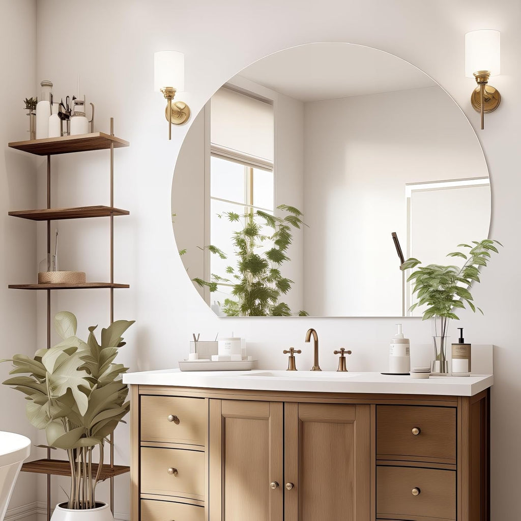 Half Moon Bathroom Mirror 40", Modern Frameless Wall Mirror, Hanging Decorative Vanity Mirror, Minimalist Explosion Proof Semi Circle Mirror for Living Room Bedroom Entryway, Down Cut