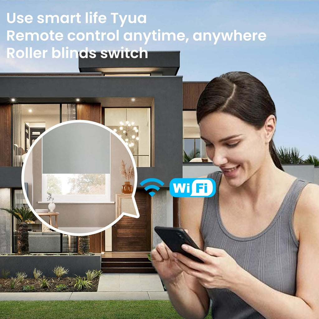 Smart Roller Shutter Switch 118X72X34MM Need Neutral Wire,2.4GHz WiFi Roller Shutter Switch, Tempered Glass Panel, Compatible with Alexa and Smart Life, White WiFi-Roller Shutter
