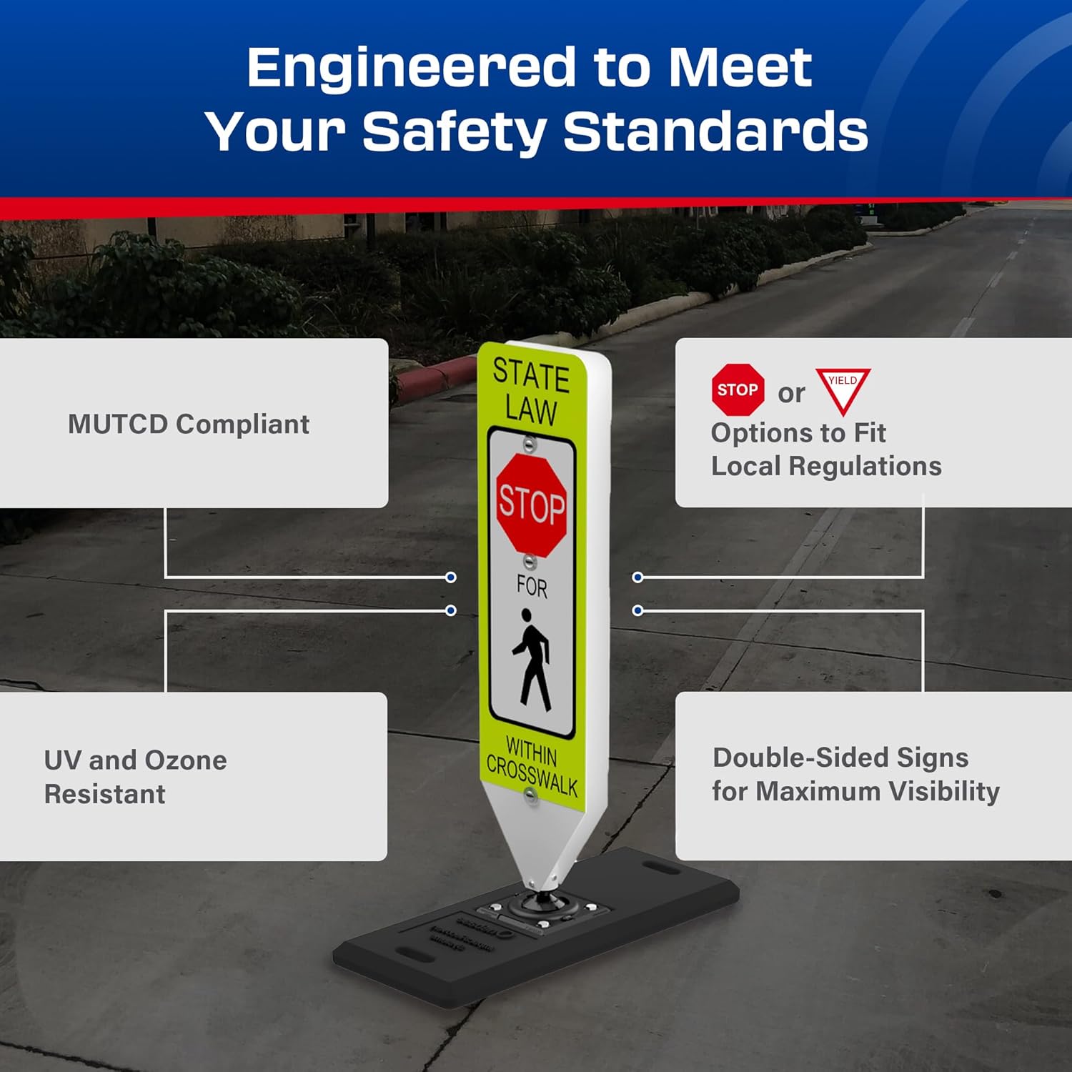 Impact Recovery - In-Street Pedestrian Crossing Signs - Street Sign - Road Safety Stop Sign with Portable Base