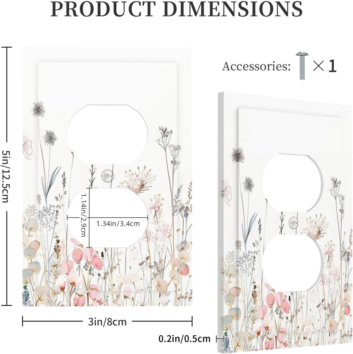 Floral Watercolor Wildflower Dandelion Plant Outlet Covers 1 Gang Duplex Light Switch Cover Decorative Switch Plates Electrical Receptacle Faceplate Wall Plate for Farmhouse Bed Room Decor