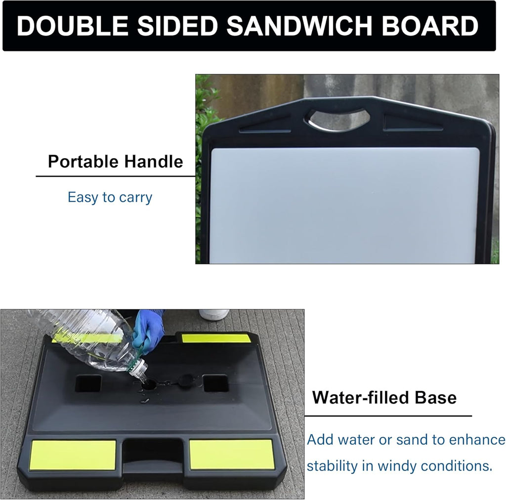 OrangeStar 2-Pack Sidewalk Sign 24 x 36 Inch Double Sided Sandwich Board Plastic Outdoor Advertising Signboard with Water-filled Base for Restaurant, Business, Events, Grey (Frame only)