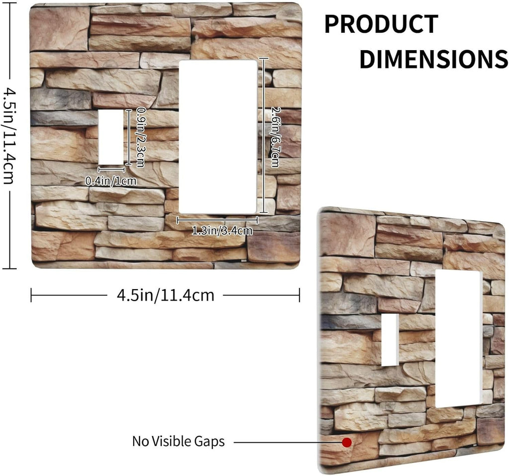 Outlet Covers Stone Textured Brown Brick Natural Stone 1 Toggle 1 Rocker Combination Decorative Wall Plate Electrical Switch Plates Light Switch Cover Plate For Farmhouse Cabin Decor