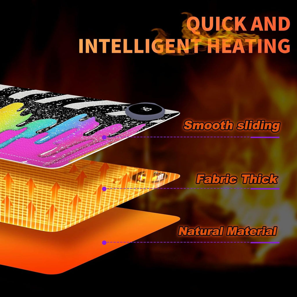 Heated Mouse Pad, Warm Desk Pad, Keyboard Mat 23.6 x 14 Inch Large Size Intelligent Fast Heating, 3 Speed Adjustable, Timed Auto Power Off for Game Office Home, Rainbow Ice Crea