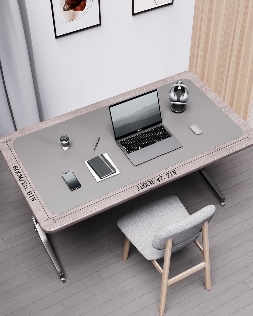 YSAGi Double-Sided Desk Pad, Leather Desk Mat, Eco Cork Desk Pad Protector, Large Mouse Pad for Desk, Waterproof Desk Blotter Pad, Desk Writing Pad for Office Work/Home (Grey+Cork, 47.2" x 23.6")