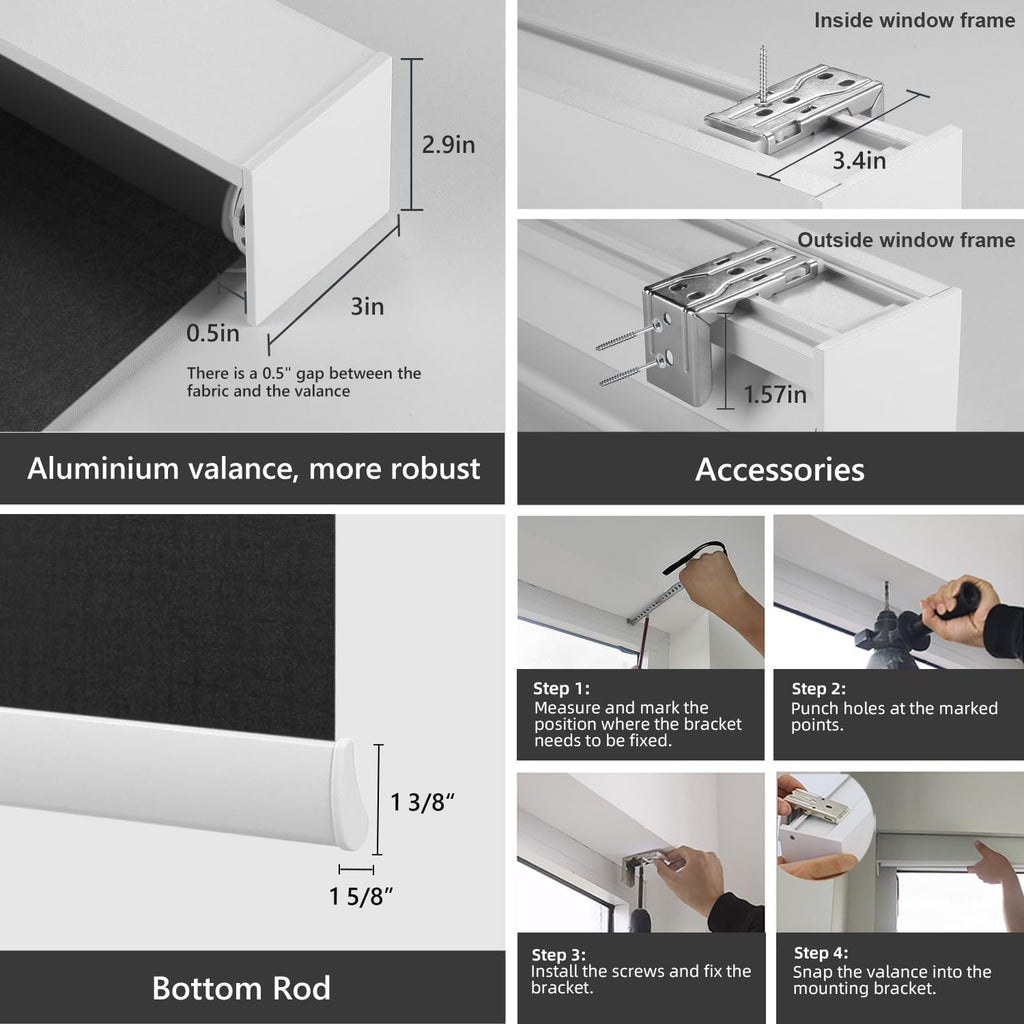 ZSTARR Motorized Smart Blind for Window,Automatic Blackout Roller Shade Compatible, with Remote Control, Child Safety Rechargeable Battery Blind with Valance,Customize (Tuxedo Colour)