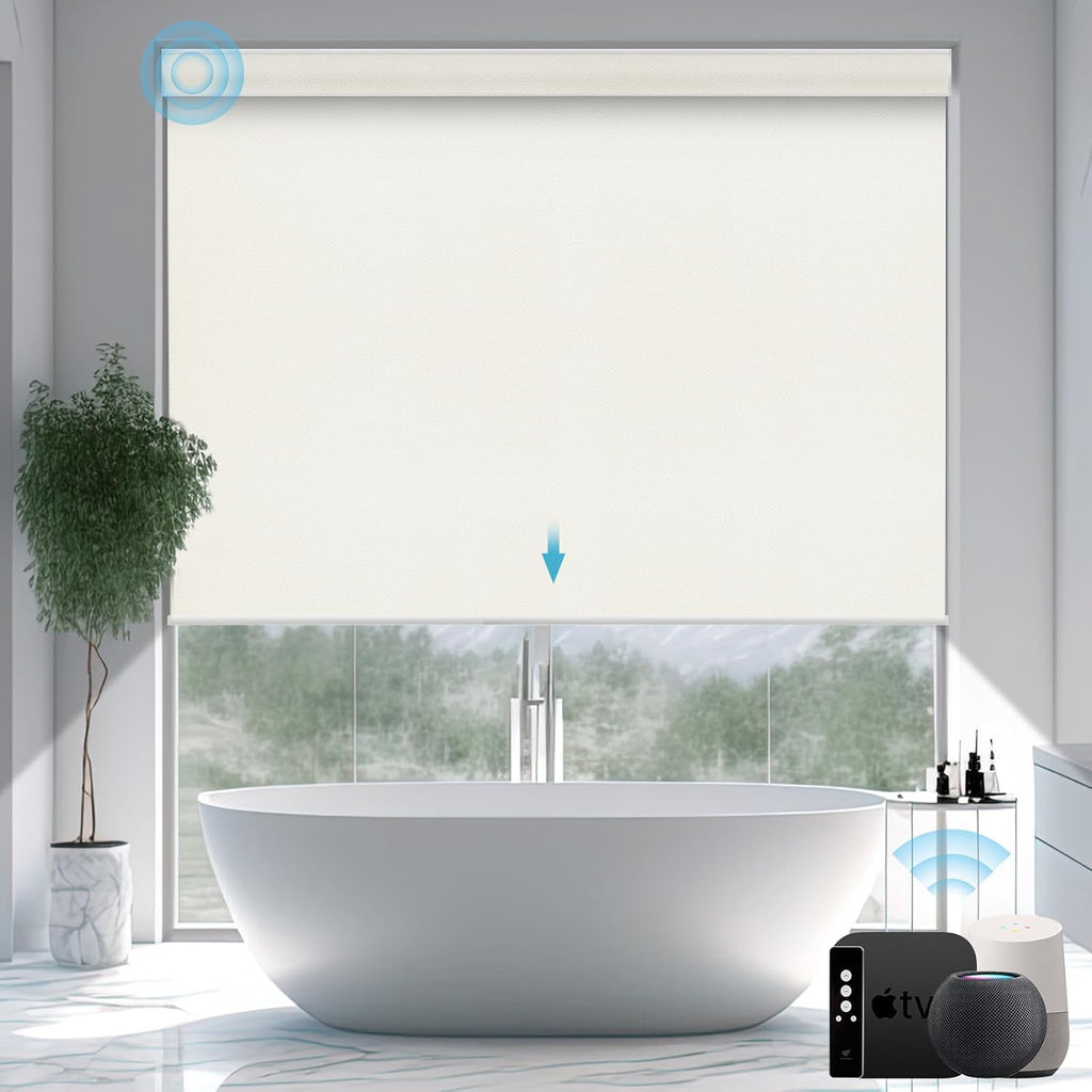 SmartWings Motorized Smart Blinds with Remote, Custom Automatic 100% Blackout Roller Shade Compatible with Alexa/Homekit/Google, Electric Smart Blinds for Indoor Windows, Vinyl Beige
