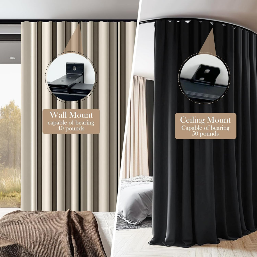 Flexible Ceiling Curtain Tracks, Ceilings Track for Curtains, Aluminum Curtains Track Ceilings Mount,Wall Mount Curtain Rail, Ceiling Curtain Rod, Sliding Curtain Tracks with Clips (Black 15FT)
