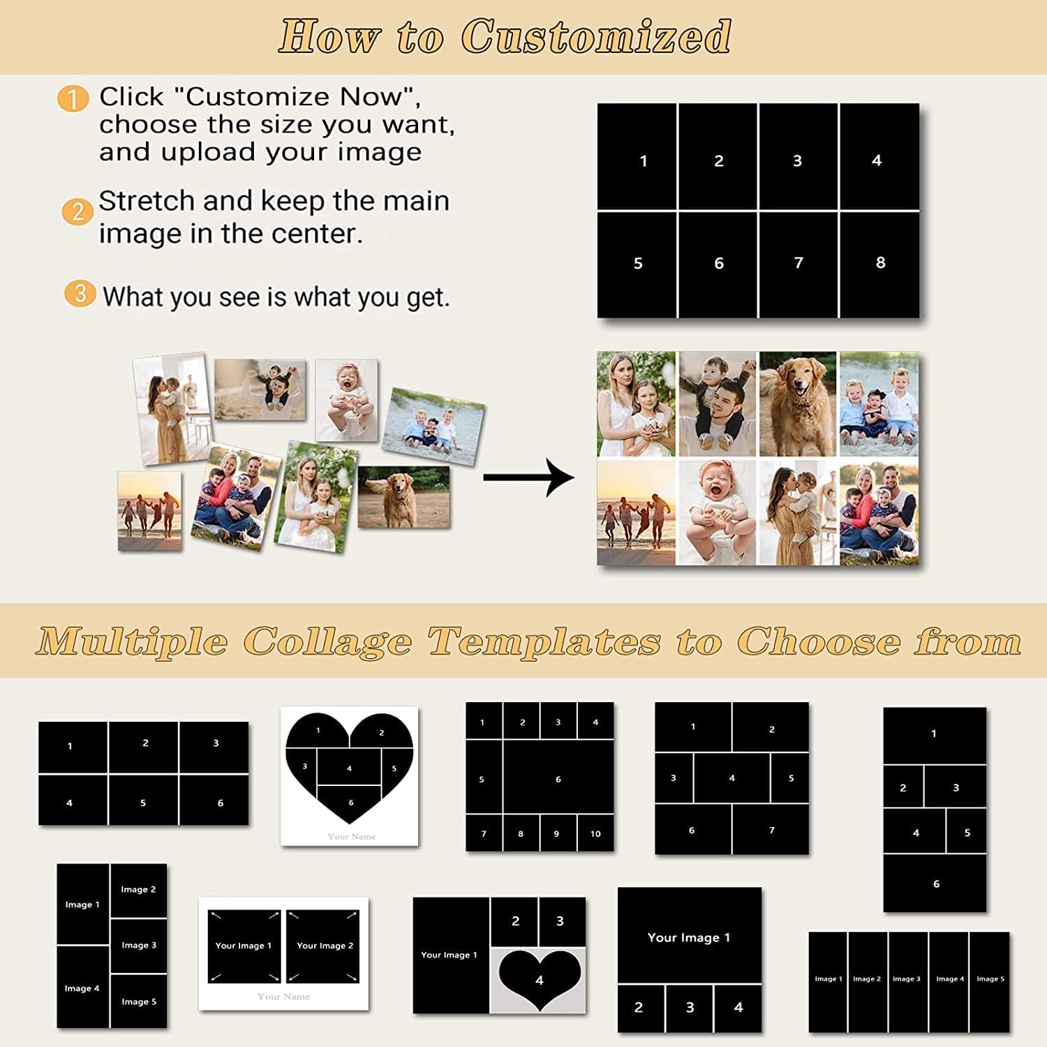 10 Picture Collage Canvas Prints Personalized Multi Photo Wall Art Custom Your Image to Canvas Customized Family Gifts Home Decor (Collage Photo-7, Framed)