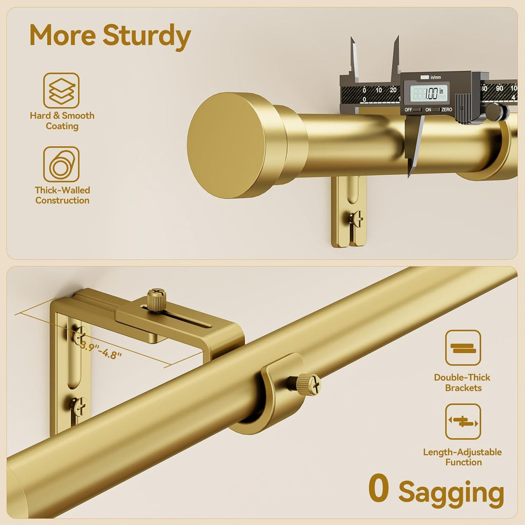 Curtain Rod 2 Pack 32-144 Inch, Heavy Duty 1 Inch Curtain Rod, Gold Extra Long Adjustable Window Treatment Rods, Modern Design, Easy Installation