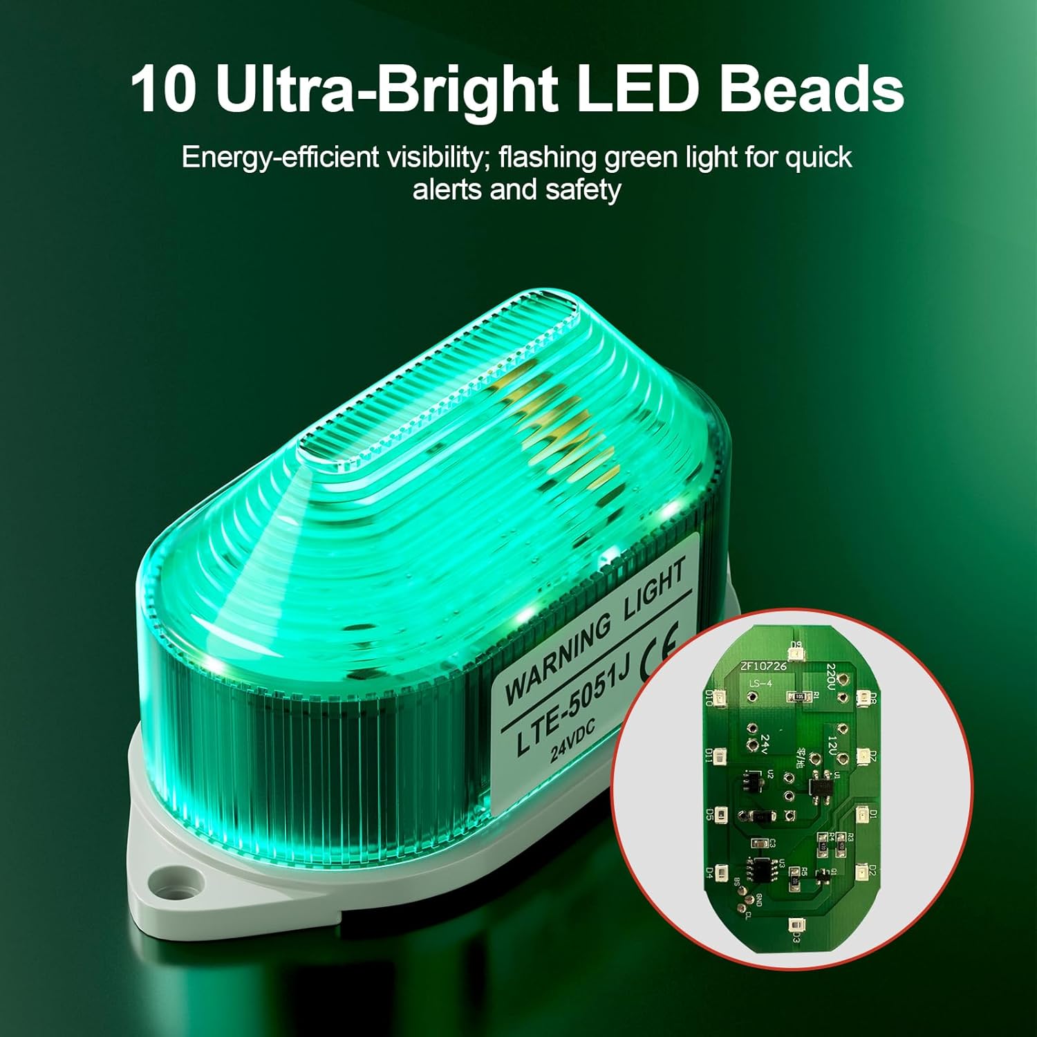 DC24V Strobe Siren Industrial Warning Light with Green LED and 105dB Buzzer, Ultra-Bright Signal Flashing Alarm Light for Safety and Alert, Oval
