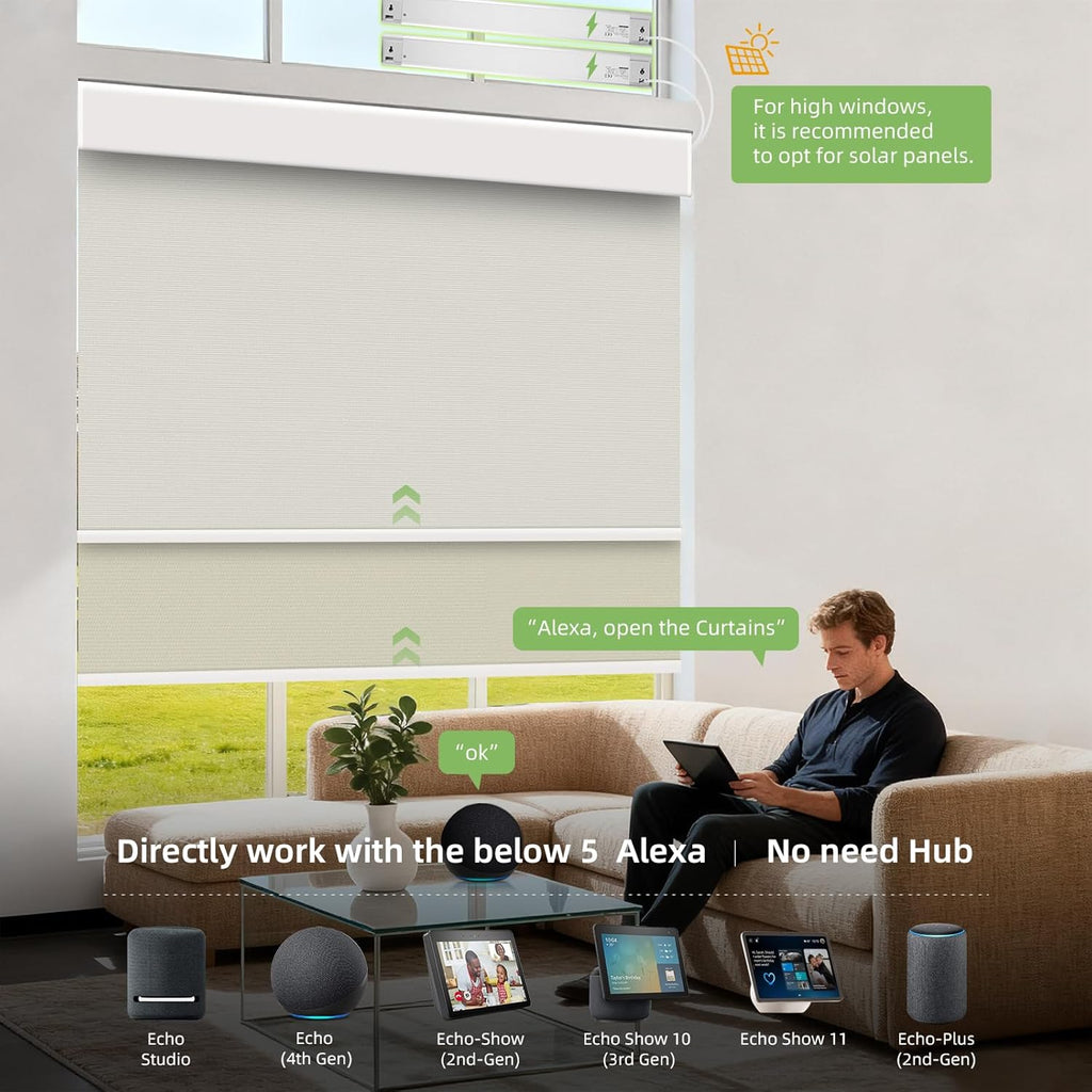 ZSTARR Motorized Day and Night Dual Smart Blind for Window with Valance Rechargeabl Motor,Blackout Roller Shade Custom Size,with Valance Suitable for Home,Office (Full Blackout Light Coffee)…
