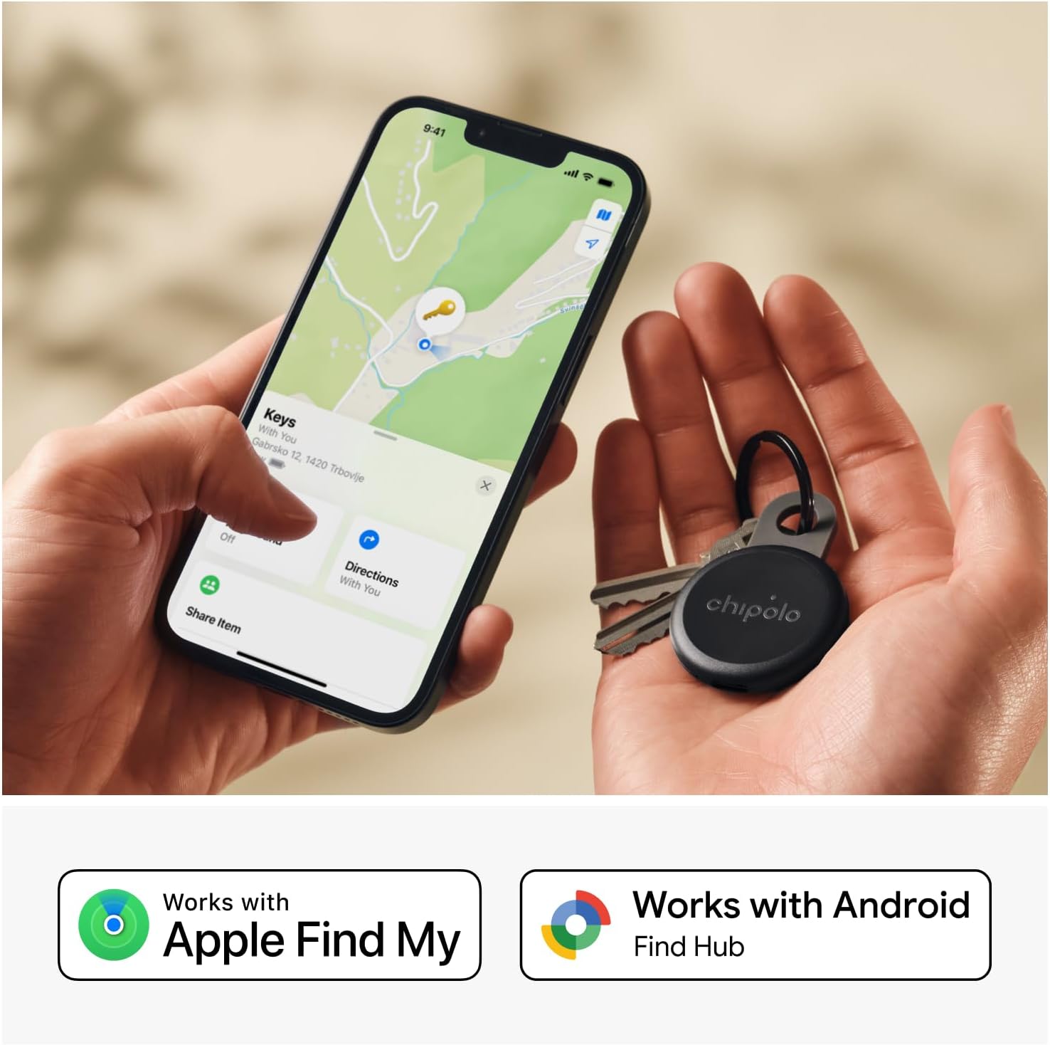 Chipolo LOOP - Rechargeable Bluetooth Tracker for Key and Pocket Location, Compatible with Apple or Google, Call Your Phone & Out of Range Alerts for Android