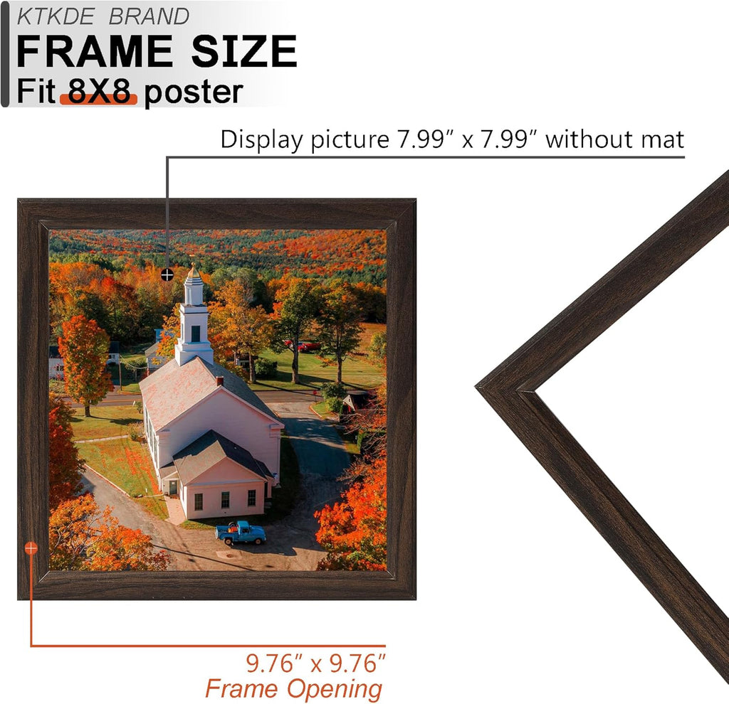 KTKDE 8x8 Picture Frame Set of 3, Walnut Wooden frames Wall Hanging for Tapletop Display, Best Square Photo Frame Studio Gallery for Photos, Posters & Art Prints