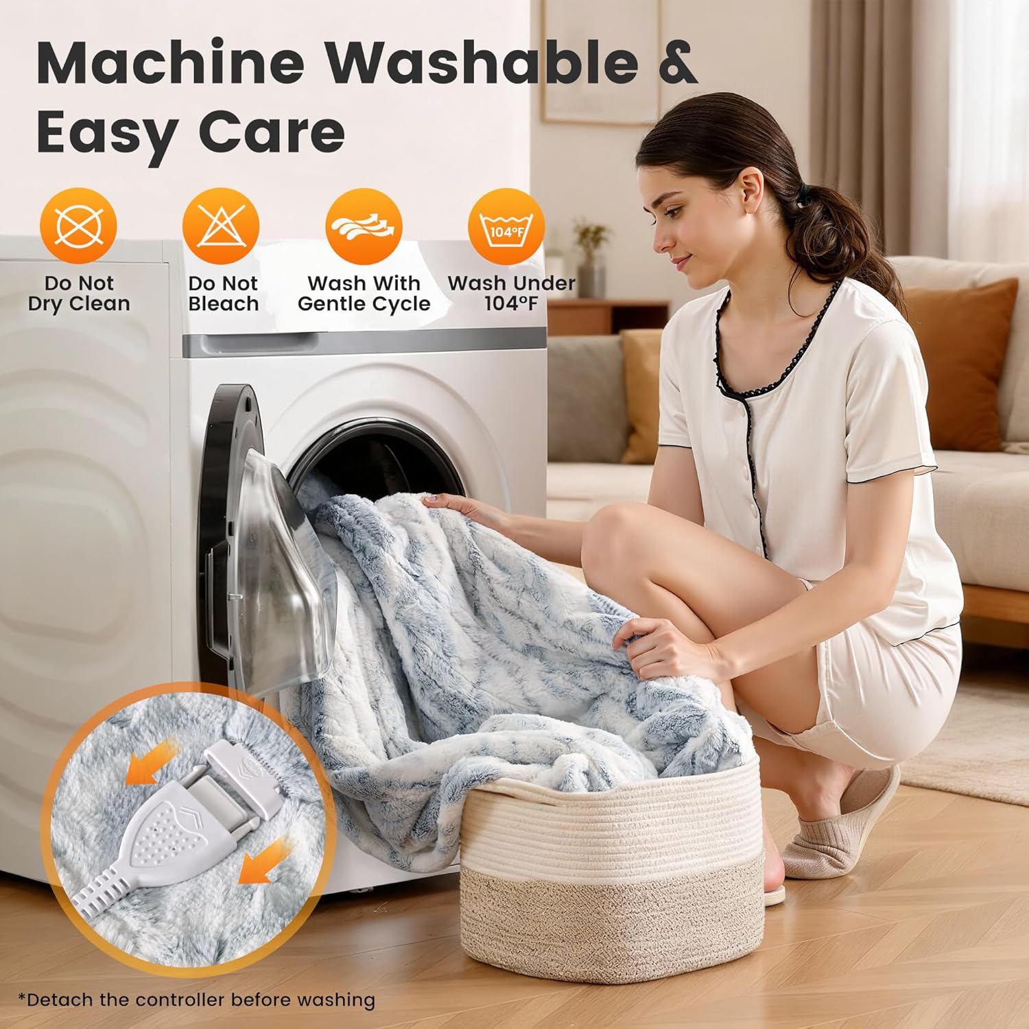 WOOMER Heated Blanket King Size 100" x 90", Electric Blanket with Dual Controllers, 0.5-12 Hours Timer & 10 Heating Levels, ETL Certified, Marble Blue Double-Sided Faux Fur, Machine Washable