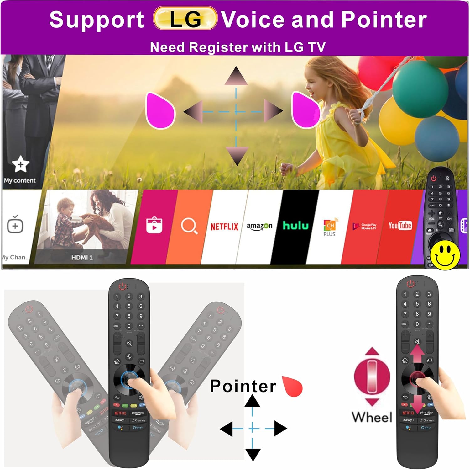 Alizen Replacement Remote Compatible with LG Remote Control for Smart TV 2024-2018 | Magic TV, Pointer, Voice Control, Bluetooth, MR18/19/20/21/22/23/24GA/GN, Alexa