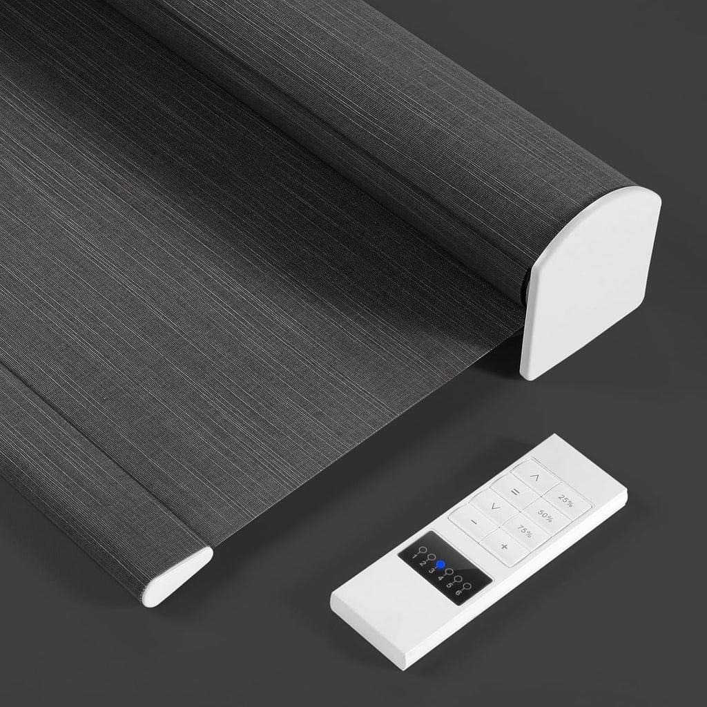 ZSTARR Motorized Light Filtering Roller Blinds with Remote Control,Rechargeable Smart Window Shades Compatible with Alexa Google via Hub,Fabric Wrapped Valance, Custom Size (Dim Gray)