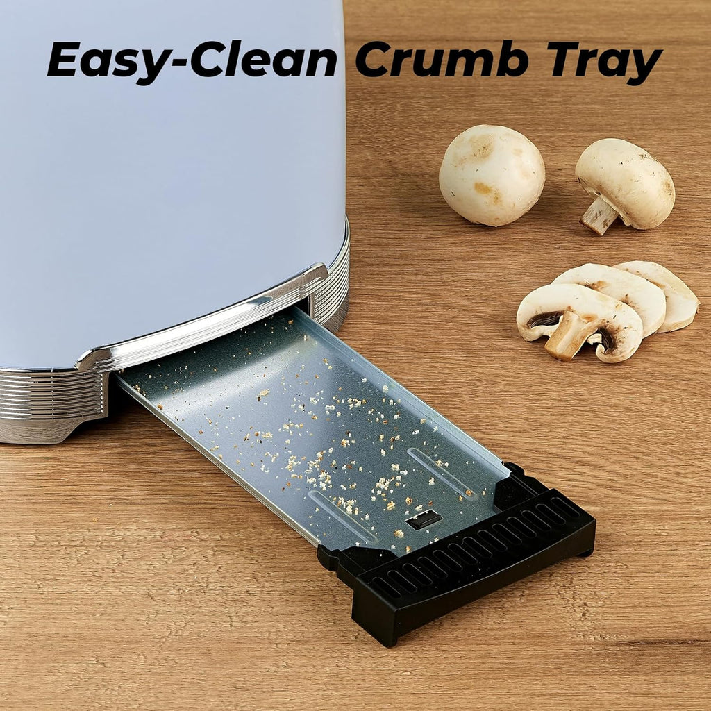 Toaster 2 Slice Retro Stainless Steel with 1.5” Extra Wide Slots Bagel, Defrost, Reheat, Cancel Functions, 6 Bread Shade Settings, Removable Crumb Tray, Blue