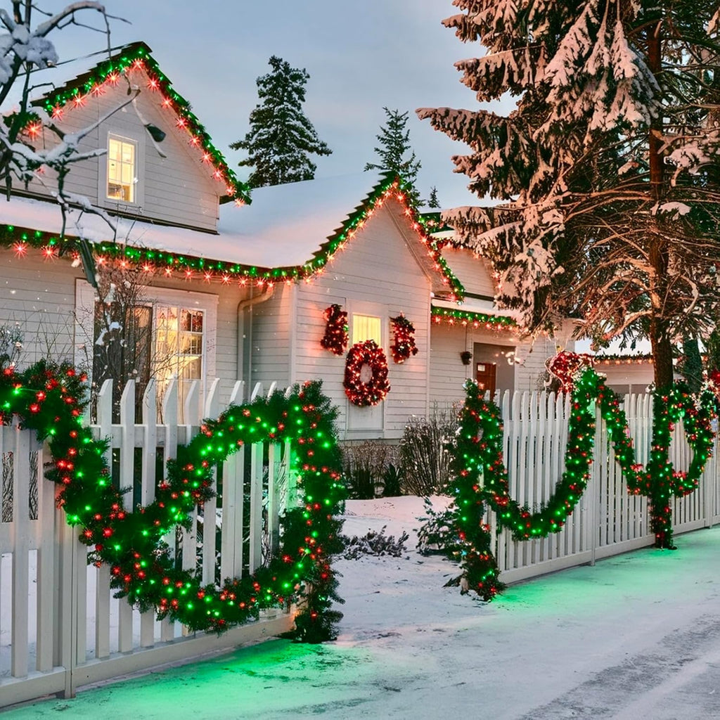 75.8 FT 200 LED Red and Green Christmas Lights Indoor Outdoor, Timer & Memory Function & 8 Modes, Extendable Green Wire, Waterproof Fairy Twinkle String Light for Xmas Tree Holiday Party Garden Yard