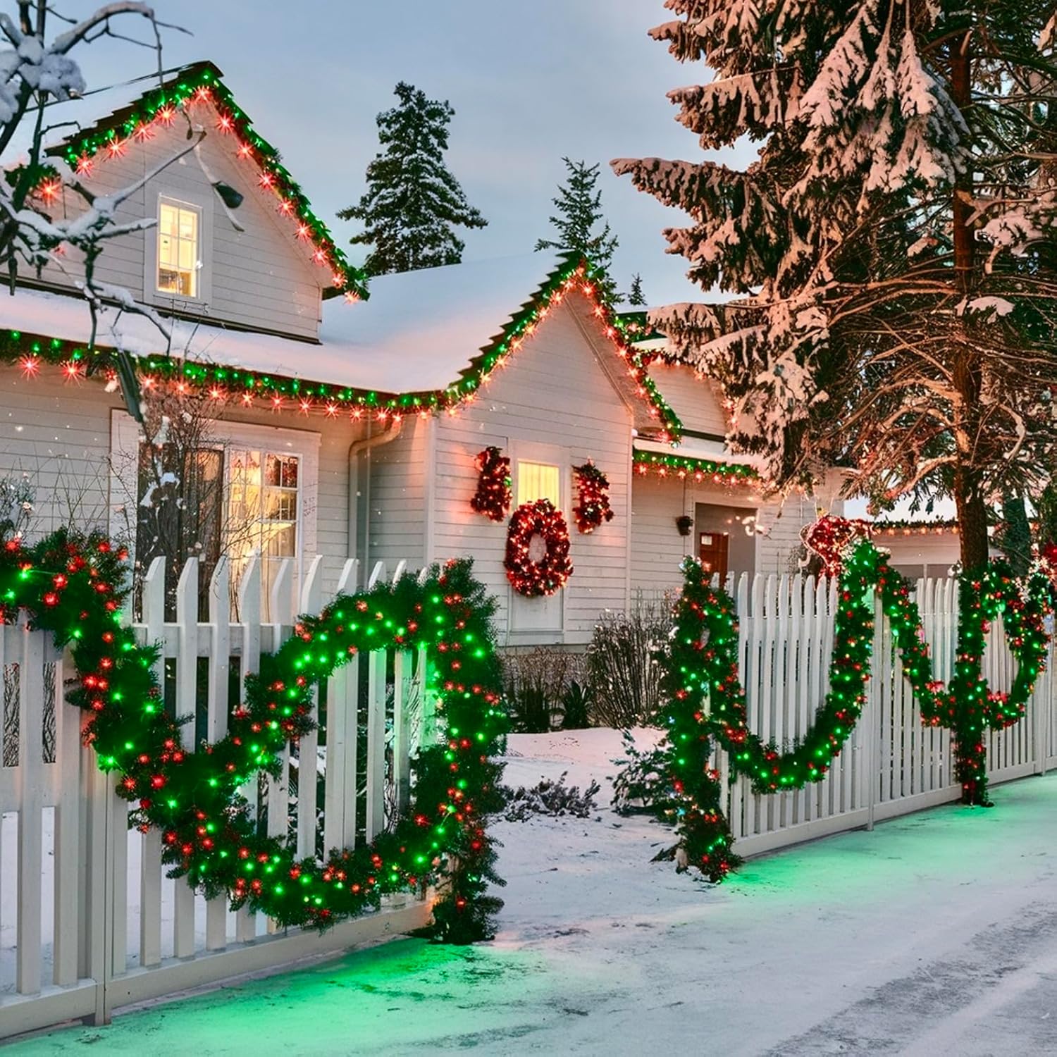 75.8 FT 200 LED Red and Green Christmas Lights Indoor Outdoor, Timer & Memory Function & 8 Modes, Extendable Green Wire, Waterproof Fairy Twinkle String Light for Xmas Tree Holiday Party Garden Yard