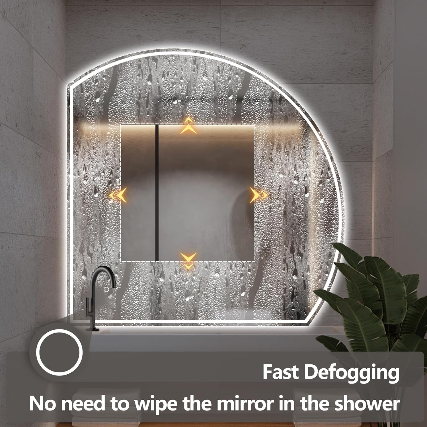Niccy Half Moon Led Mirror for Bathroom, 48" Semi Round Backlit Mirror for Wall Lighted Mirror with Frameless 3 Color, Defogger, Explosion-Proof, HD Glass and IP65 Vanity Mirror