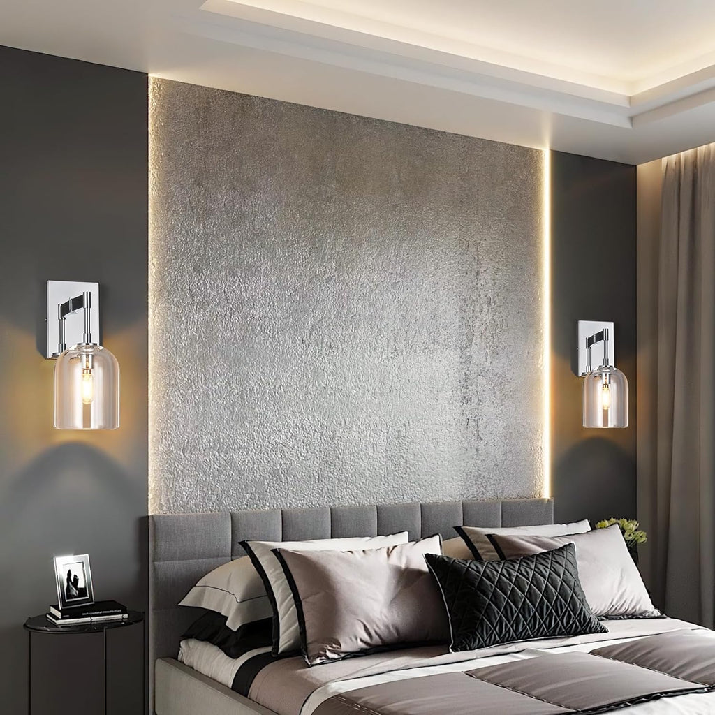 Modern Crystal Wall Sconces Set of Two Indoor Chrome Wall Lamp Vanity Wall Lighting for Bathroom Bedroom Living Room Stair（2Pack）