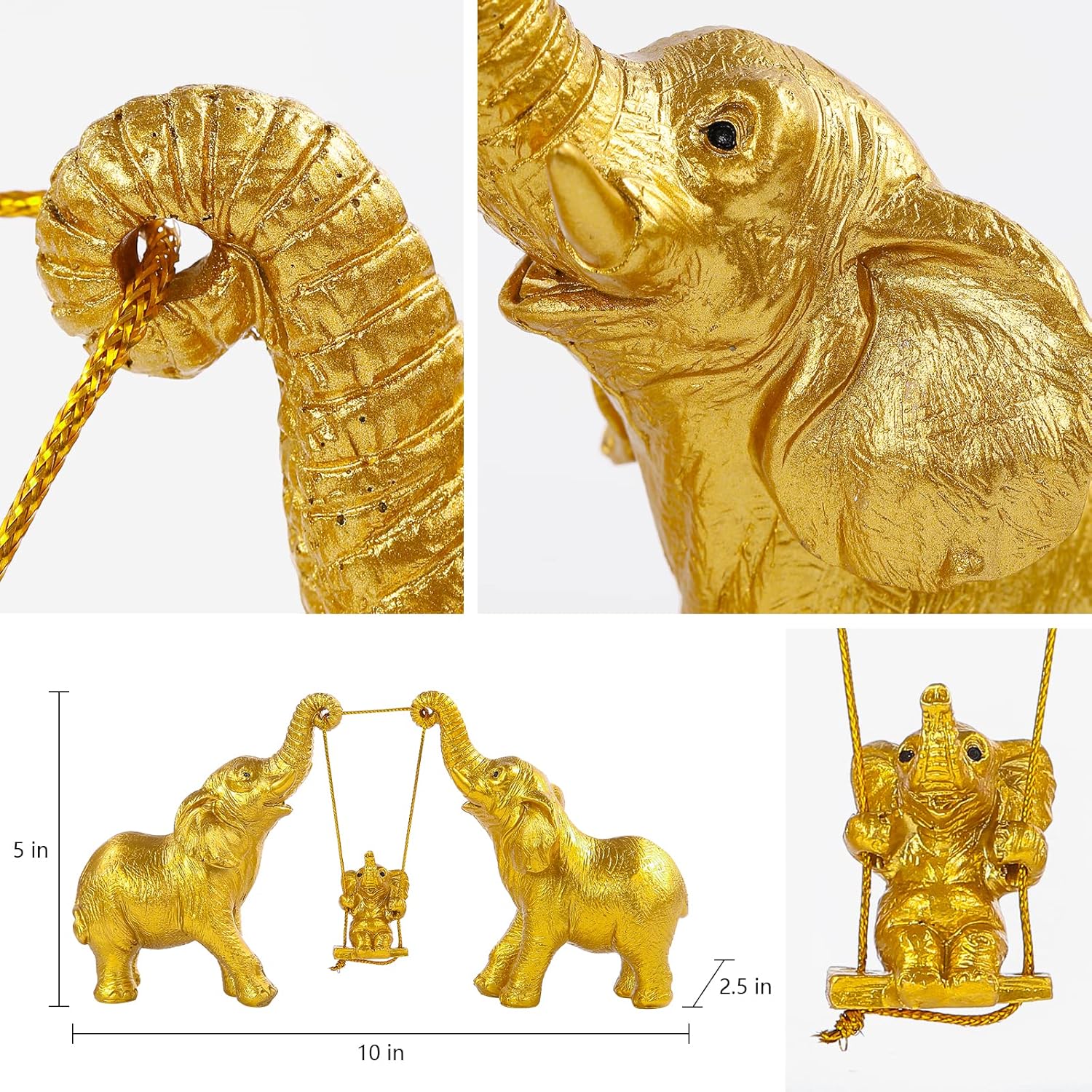 Elephant Statue For Home Decor.Gold Elephant Decor For Living Room,Office,Shelf,Table Centerpiece Decorations.Elephant Gifts for Women,Mom.Good Luck Elephant Figurines.Home Decor Living Room.(Gold)