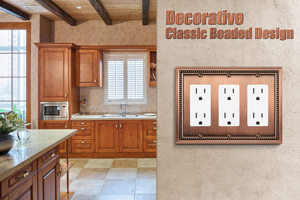Henne Bery Sunken Pearls Heavy Duty Decorative Wall Plate Switch Plate Outlet Cover (Triple Decorator, Antique Copper)