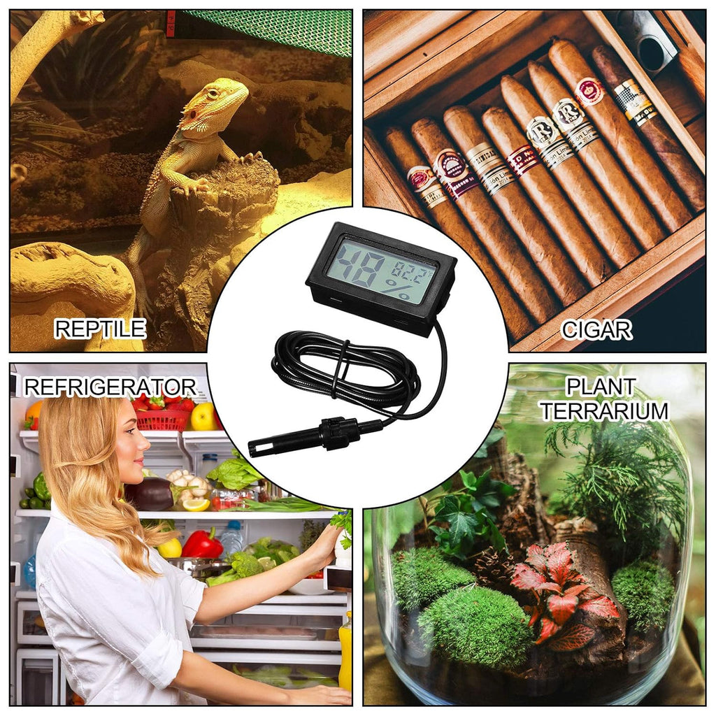 Weewooday Mini Digital Temperature Humidity Meters Gauge with Probe Gauge LCD Fahrenheit Display Thermometer Hygrometer for Incubator Reptile Plant Greenhouse Chicken Coop Garden(Black, 24 Pieces)