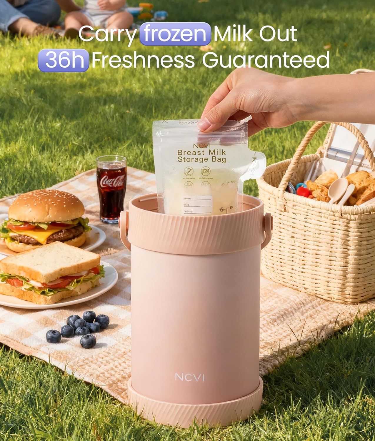 NCVI Portable Breast Milk Chiller Thermos Bottle(Wide-Mouth), Stainless Steel Baby Milk Cooler for Travel Work, Refrigerated Milk Freezer with Gel Tube Suitable for Milk Storage Bags, Pink 20fl oz