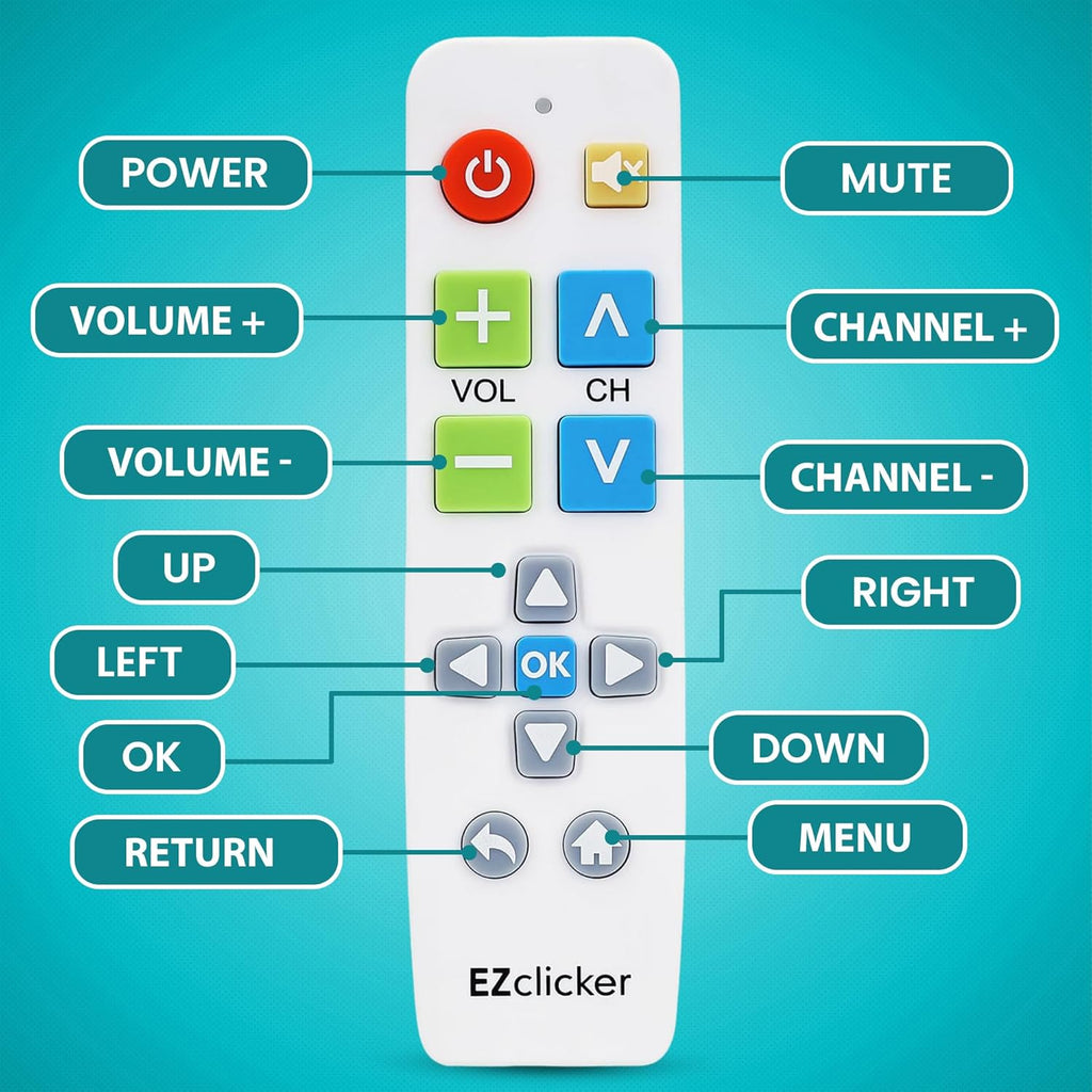 Plus Big Button Universal TV Remote (White) Simple Easy to Use, Works with Major TV Brands (2xAAA Batteries Not Included)