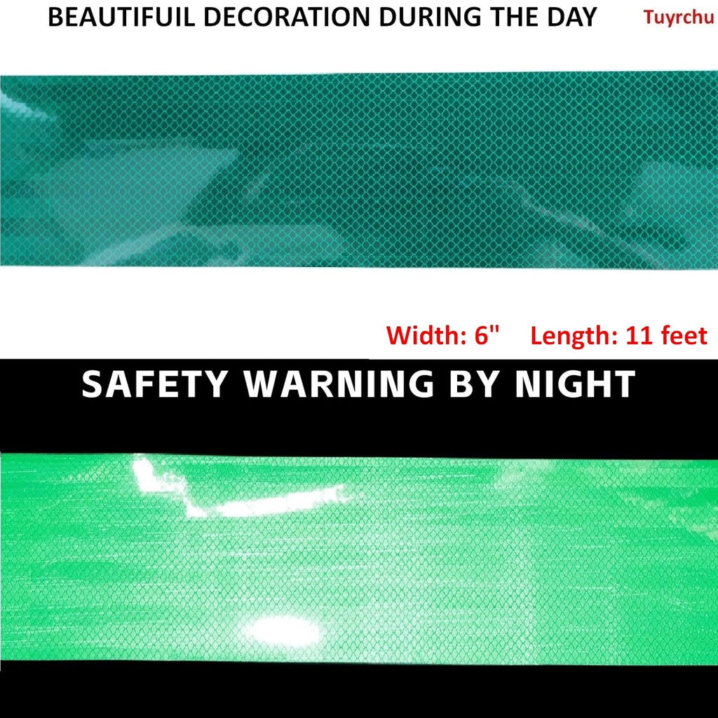 Non Fading Green Reflective Tape Outdoor Waterproof 6 inch, High Visibility Warning Industrial Marking Tape, Safety Stickers (11 feet)