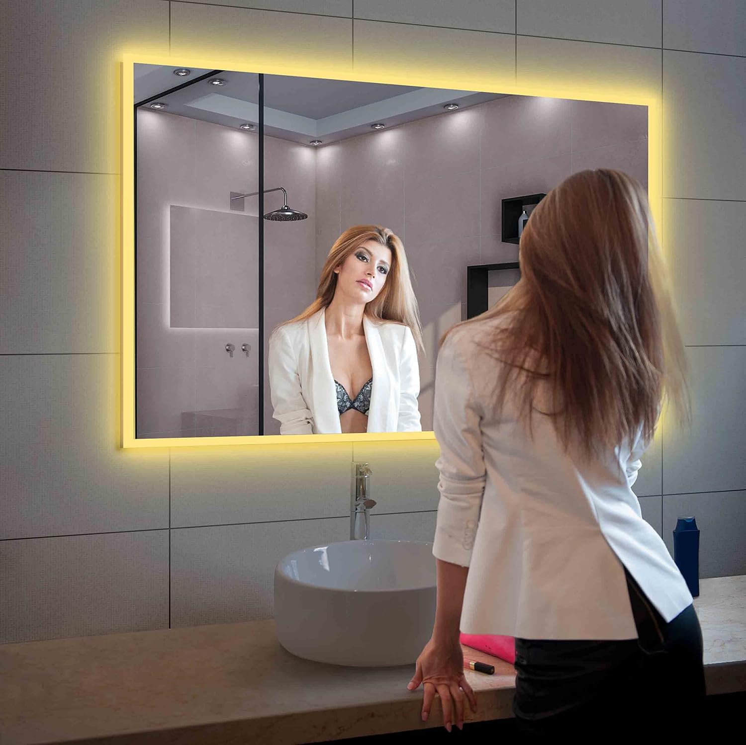 Blossom 48"X36" LED Bathroom Mirror with Lights, Front Lit and Backlight, Stepless Dimmable, Anti-Fog, Shatter-Proof Tempered Glass, Memory, 3 Colors Lighting Bathroom Mirrors for Vanity Makeup Mirror