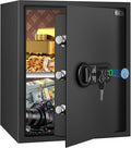 HSGCJS Large Fingerprint Safe – 1.93 Cubic Feet,Biometric Fingerprint Home Safe Box with Digital Keypad,Security box with Induction Light and Leather, Money Box for Jewelry Cash Document Valuables