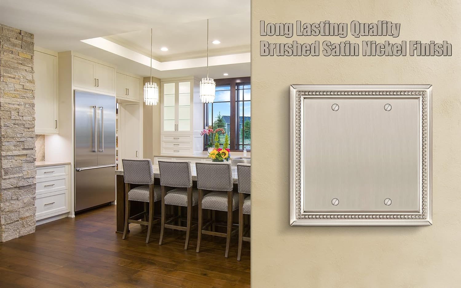 Henne Bery Sunken Pearls Heavy Duty Decorative Wall Plate Switch Plate Outlet Cover (Double Blank, Satin Nickel)