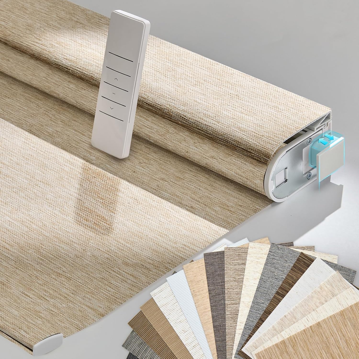 Persilux Smart Motorized Blinds with Remote, No Drill Automatic Roller Shades for Indoor Windows, Light Filtering Linen Fabric, Electric Blinds for Windows, Nature Khaki C25-3, Custom Size