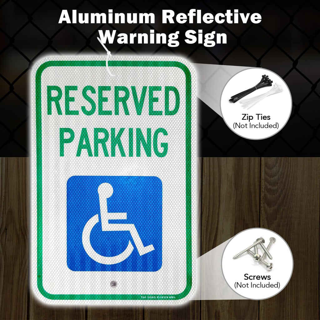 (2 Pack) Handicap Parking Sign, Reserved Parking Sign, Large 18" x 12" Engineer Grade Reflective Sheeting, Rust Free Aluminum, Weather Resistant, Waterproof, Fade Resistant, 2 Pre-drilled Holes