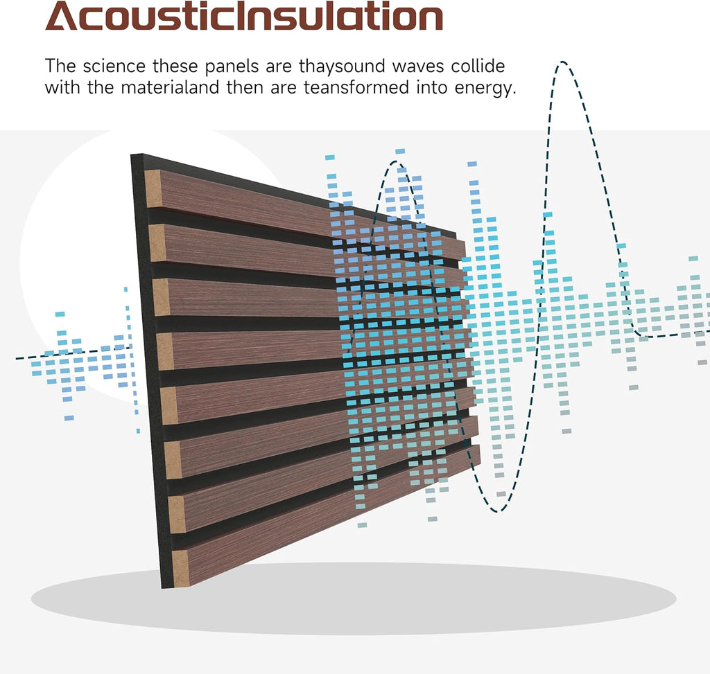 Decorative Slat Wall Panels, 4 Pack, 8 x 1 ft, Modern Acoustic Wood Panels with Felt Backing, Walnut