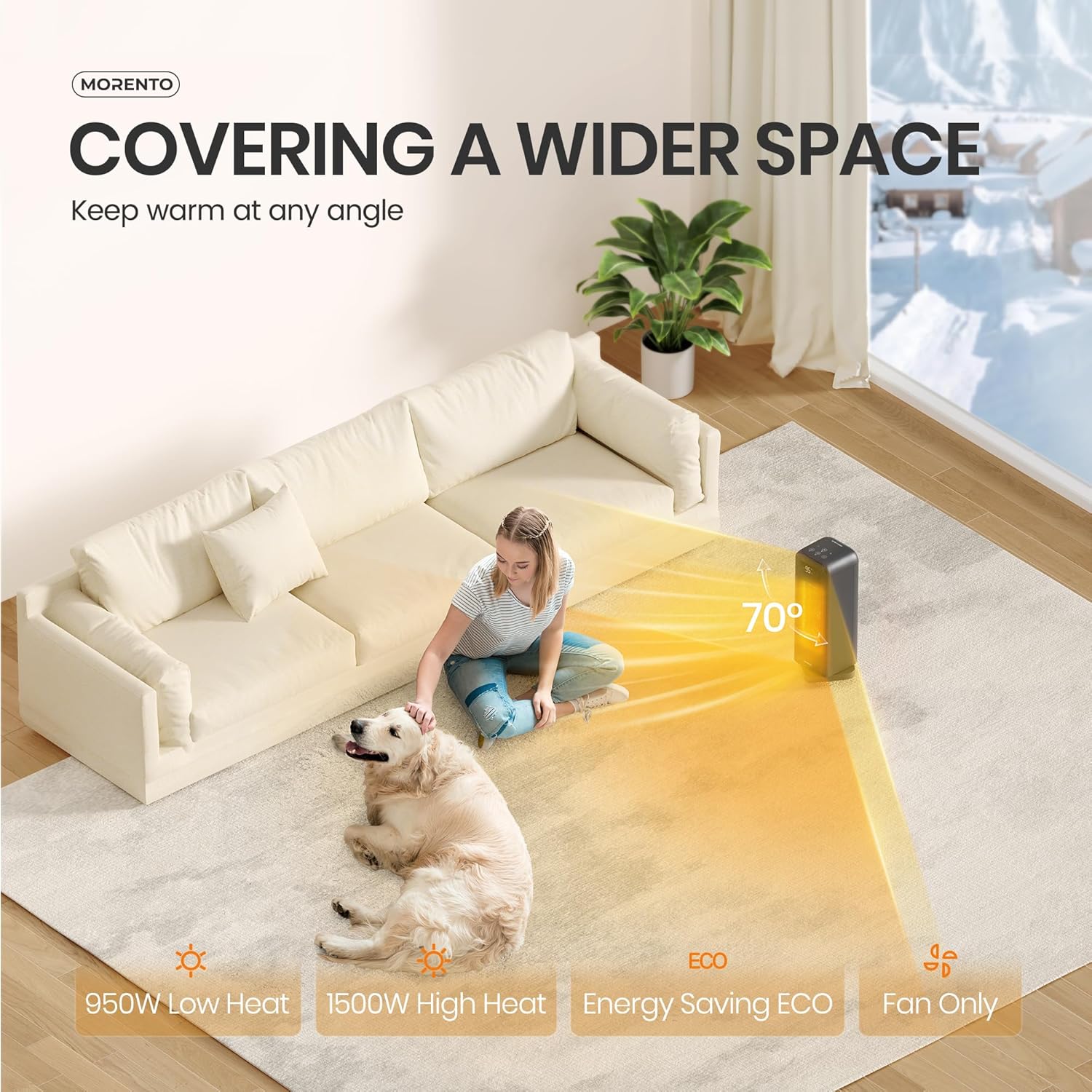 MORENTO Space Heaters for Indoor Use, Portable Electric Heater with Thermostat, Smart and Voice Control, 1500W PTC Ceramic Safety, 36dB Quiet Smart Heaters for Office Bedroom Home Black 1Pack