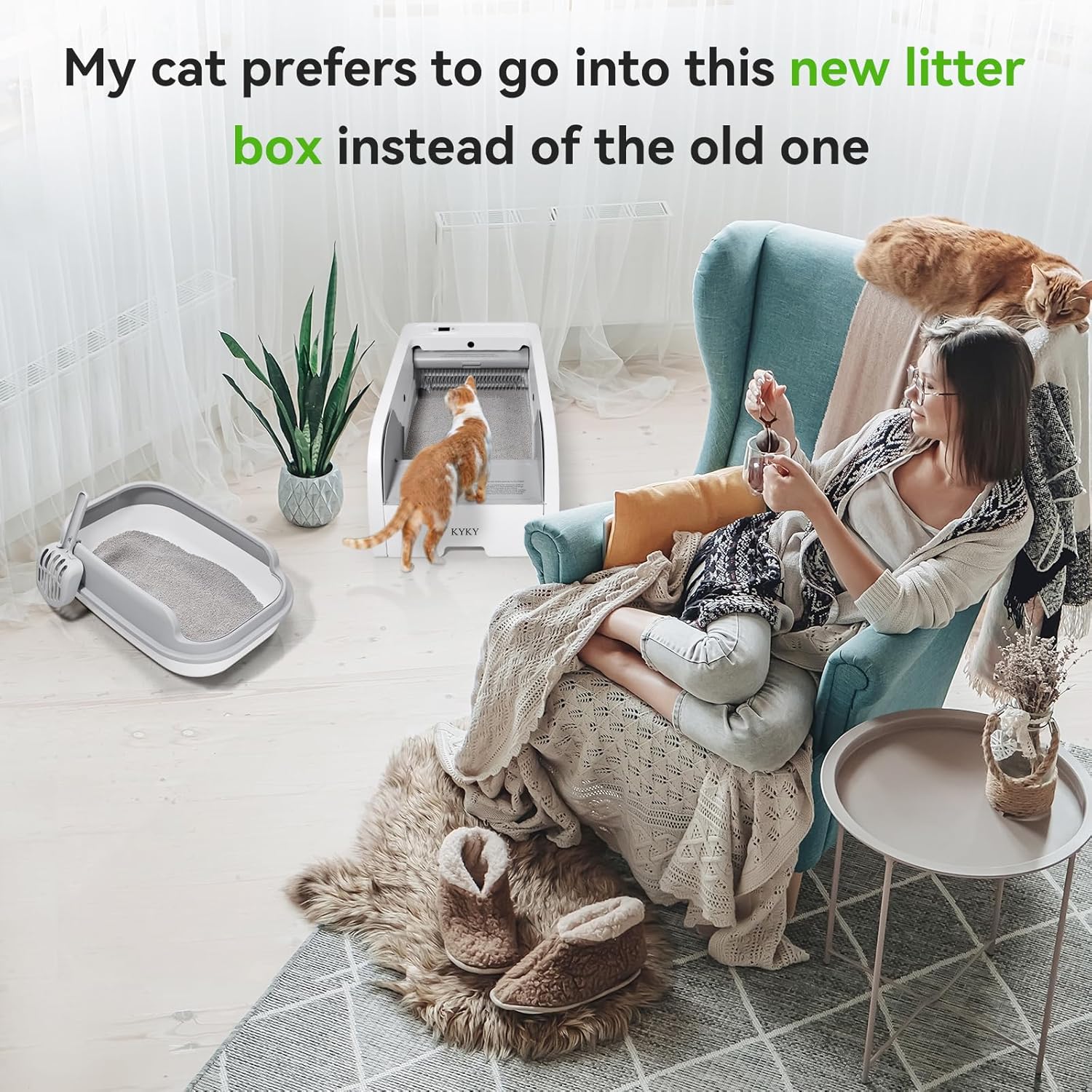 S6 Self Cleaning Litter Box, Upgraded Automatic Cat Litter Box Self Cleaning That Can Use Clumping Cat Litter, Open Design with Cats Taking to It Immediately, Anti Pinch and Odorless(Light Gray)
