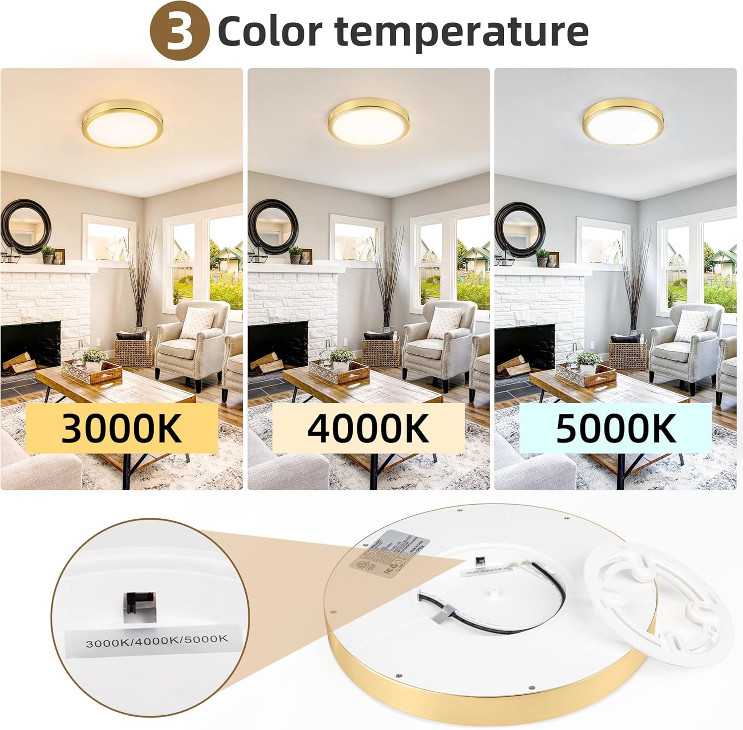 Hlite 6pack 9 Inch Flush Mount LED Ceiling Light Fixture,18W 1800LM Super Slim Light Fixtures Ceiling Mount 3000K/4000K/5000K 3CCT Selectable,Light Fixtures for Kitchen,Bedroom (Gold)