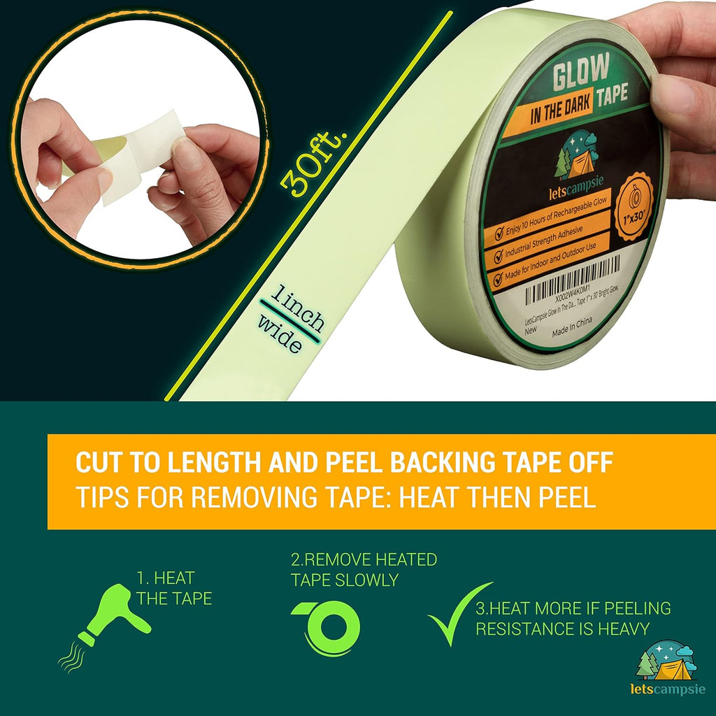 Glow in The Dark Tape – 30ft x 1inch – Premium Industrial Grade Interior and Exterior Luminous Glow Tape to Help See Objects at Night and Outdoors