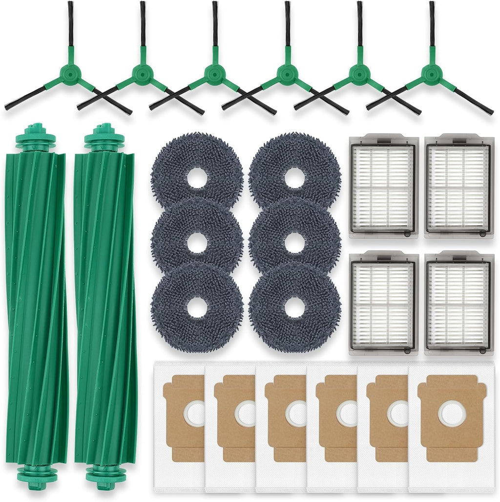 Replacement Parts for iRobot Roomba Plus 405 Combo/505 Combo Robot Vacuum Accessories, 2 Roller Brush, 6 Mop Pads, 4 Filters, 6 Side Brush, 6 Vacuum Bags