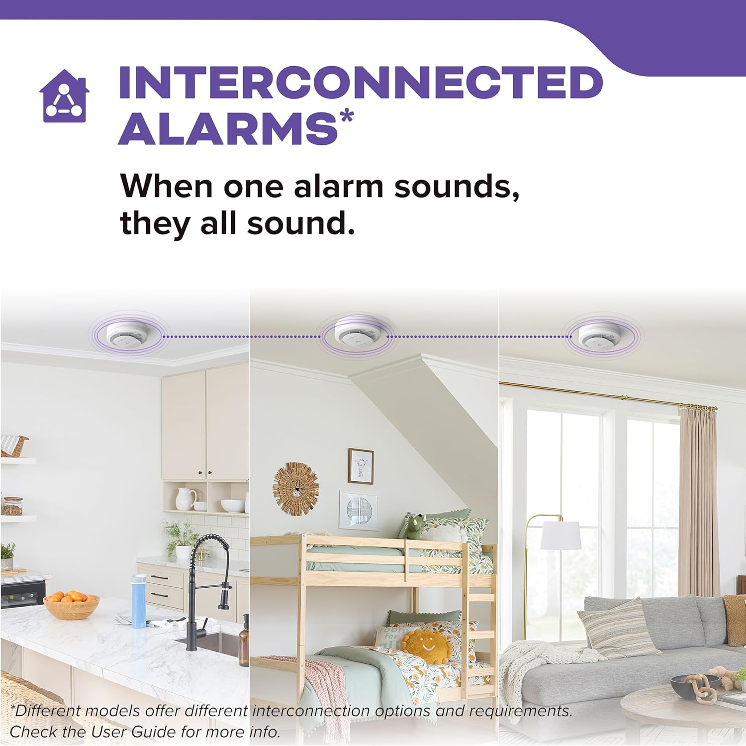 Kidde Hardwired Smoke & Carbon Monoxide Detector for Home, Voice Alerts, 2 AA Battery Backup, 3-Pack