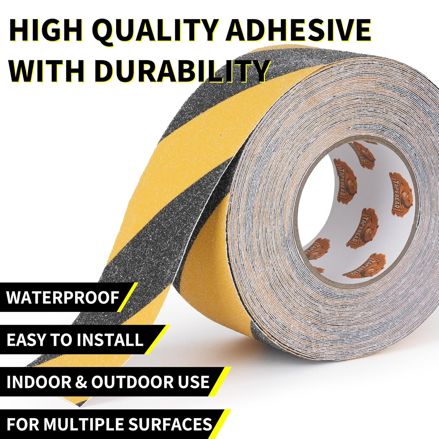 TAPEBEAR Non Slip Hazard Tape 3inch x 60feet, Black and Yellow Safety Tape, Anti Slip Caution Tape Roll, Nonslip Warning Floor Tape for Indoor Outdoor Steps Stairs, Strong Grip Tape