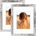 Golden State Art, 9x12 Picture Frame with Mat for 6x8 - High Definition Glass Wall Mounting Horizontal Vertical Display (Weathered White, 2 Pack)