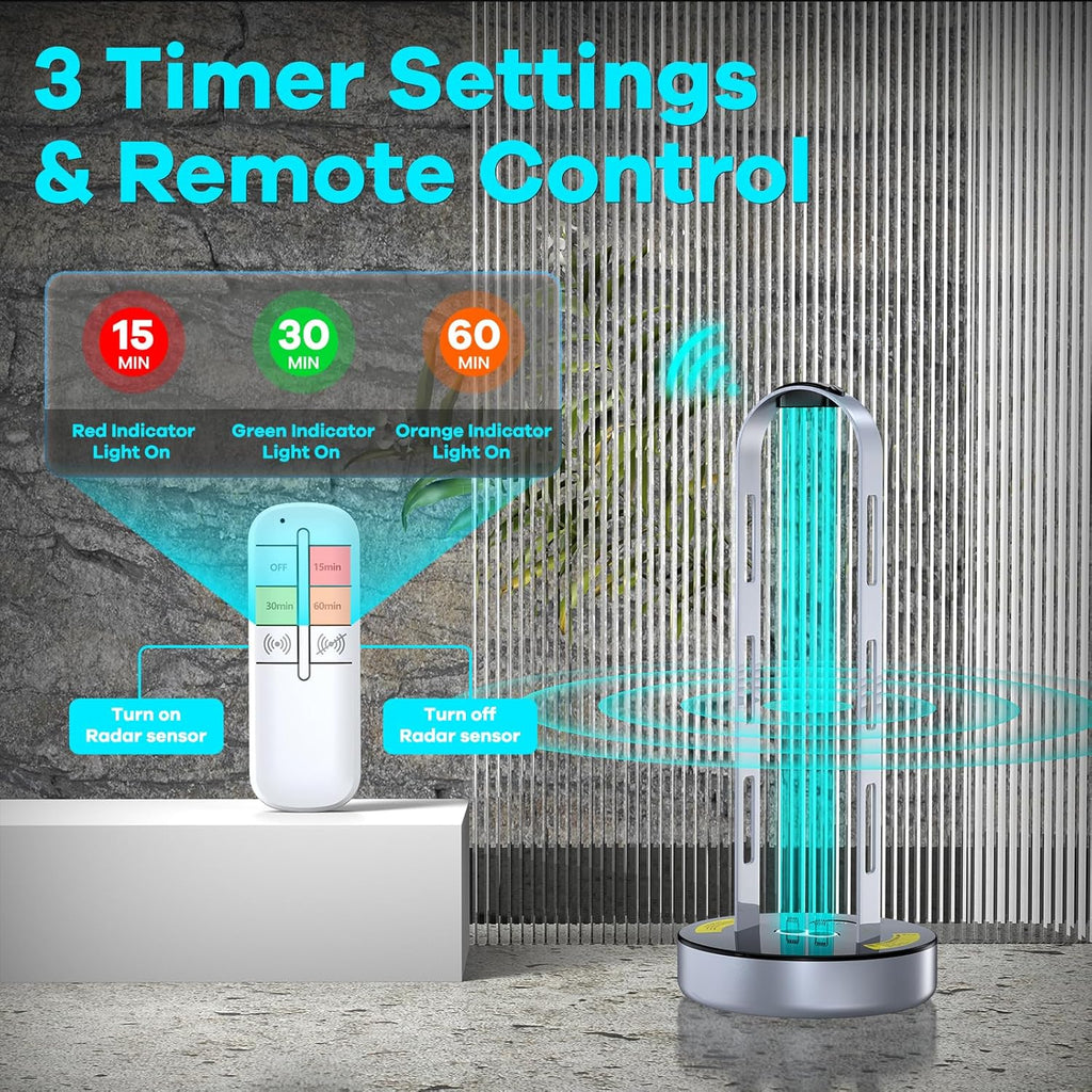 UV Light Sanitizer, Ultraviolet Lamp with Remote Control, UV Lamp with Motion Sensor,3 Speed Timings for Home, Room & Kitchen